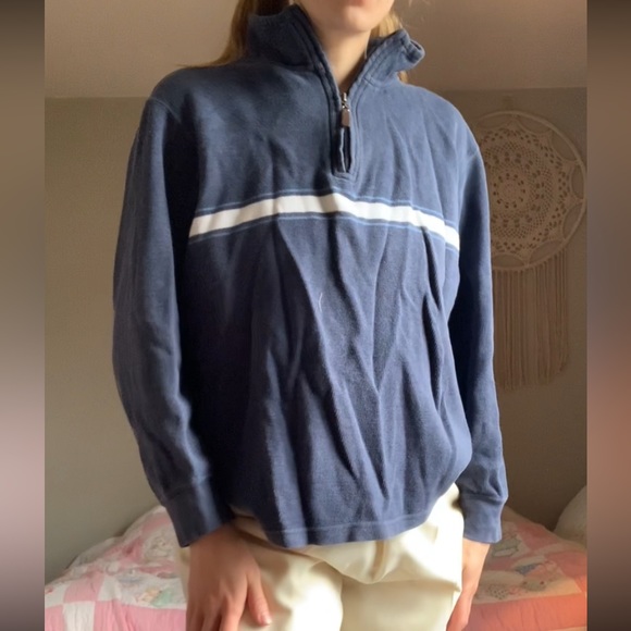 Blue Striped Quarter Zip Light Weight Sweater - Picture 2 of 4